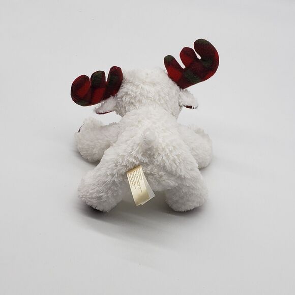 White Holiday Christmas Moose Stuffed Animal with Red Plaid Antlers Plush - Picture 4 of 6